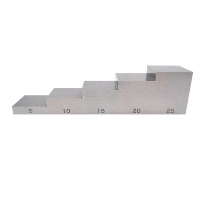 Blocco di calibrazione ad ultrasuoni in 5 fasi con spessore 5-10-15-20-25 mm e materiali diversi